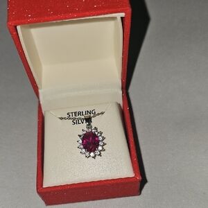 Elegant Silver Ruby Pendant Necklace